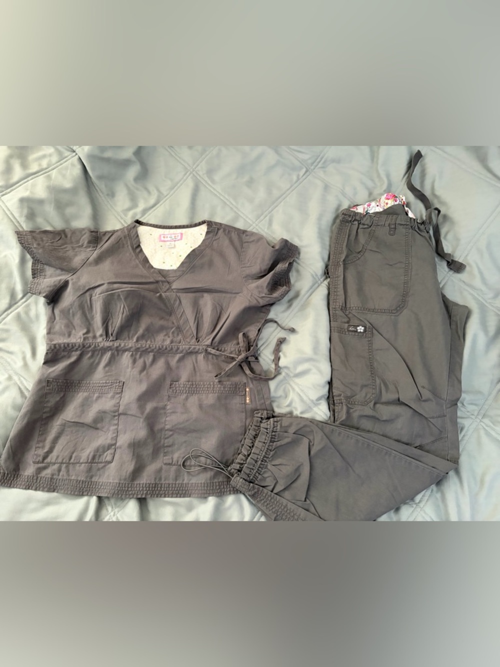koi Women's Gray Track Pants & Scrub Top Set